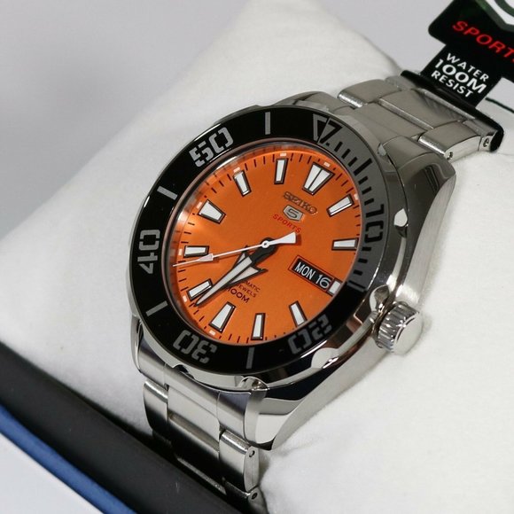 Seiko Automatic Orange Dial Men's 44mm Watch - Picture 3 of 5